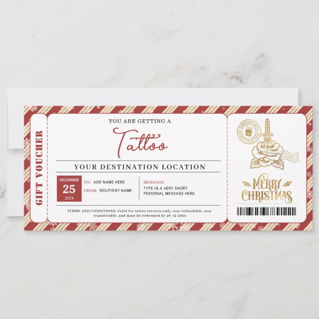 Invitation Billet de certificat de Noël de tatouage personnal (Devant)