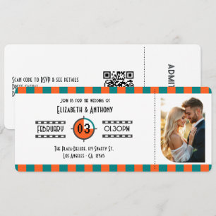 Invitation Billet de Cinéma Orange Néon, Sarcelle et Blanc po