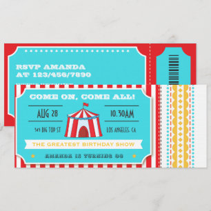 Invitation Billet de Cirque Rétro pour Anniversaire d'Enfants