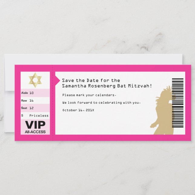 Invitation Billet de concert Bat Mitzvah Épargnez la date en  (Devant)