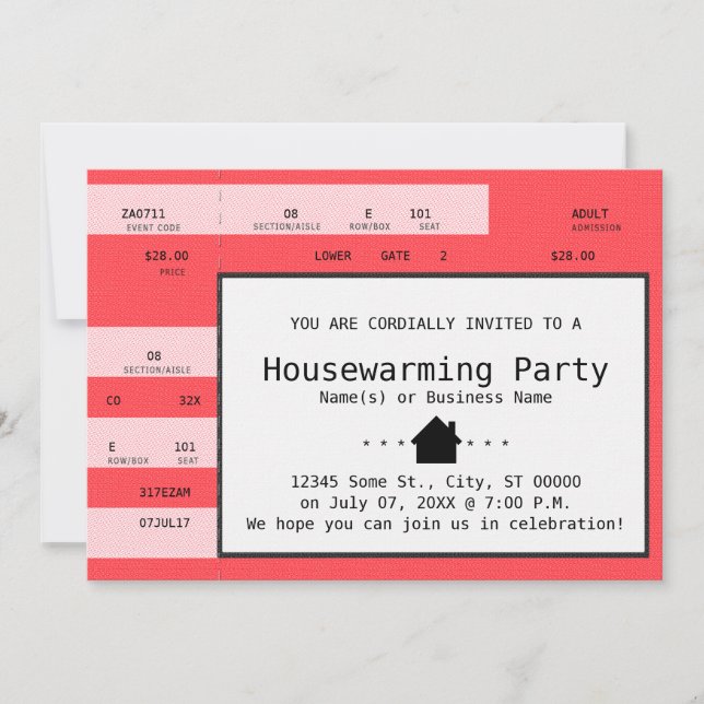 Invitation billet de concert rouge (Devant)