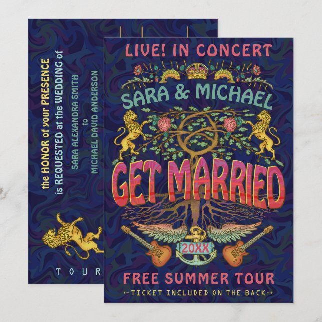 Invitation Billet de concert sur le thème des groupes rétro d (Devant / Derrière)