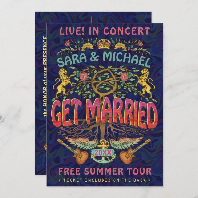 Invitation Billet de concert sur le thème d'un groupe rétro d (Devant / Derrière)