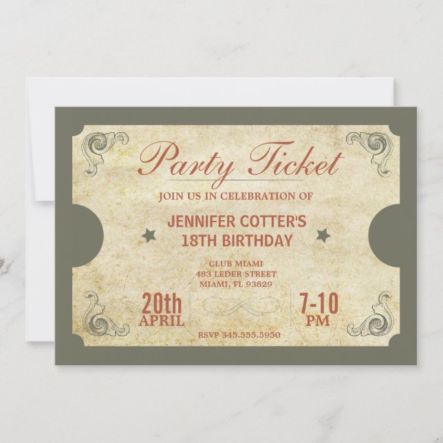 Invitation Billet de fête (Devant)
