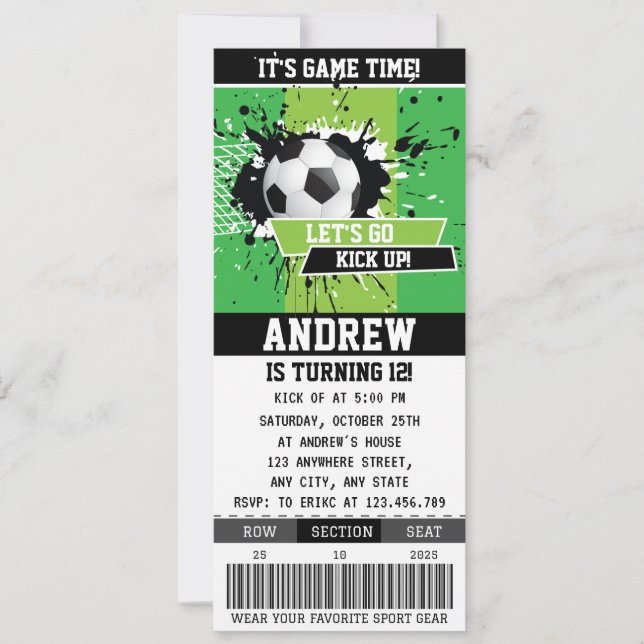 Invitation Billet de fête d'anniversaire de football modifiab (Devant)