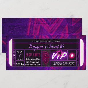 Invitation Billet de fête d'anniversaire violet rose noir cla