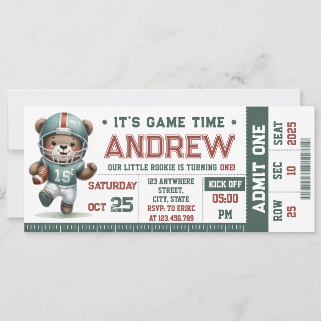 Invitation Billet de football américain personnalisé Annivers (Devant)