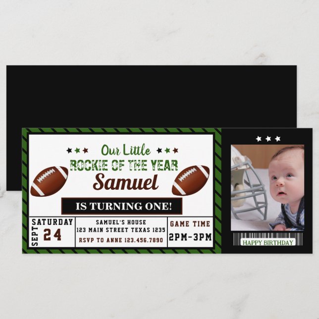 Invitation Billet de football La recette de l'année Photo d'a (Devant / Derrière)
