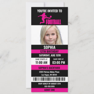 Invitation Billet de football noir rose Anniversaire Photo