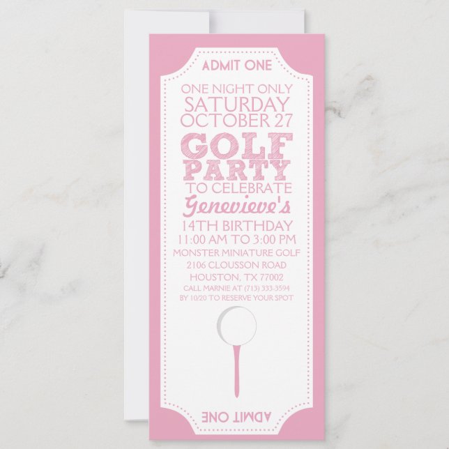 Invitation Billet de golf Pink Golf Anniversaire Fête Invitat (Devant)