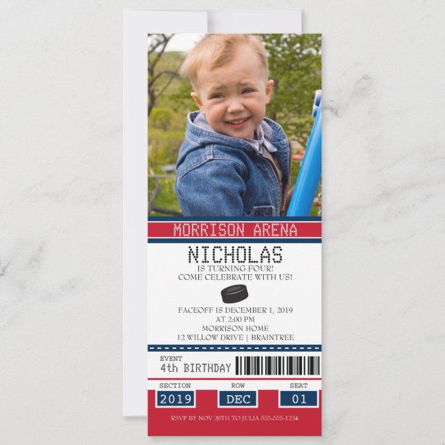 Invitation Billet de hockey Anniversaire (Devant)