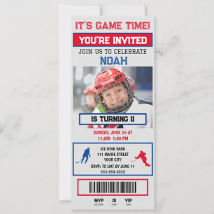 Invitation Billet de hockey gris&bleu Anniversaire Fête Invit