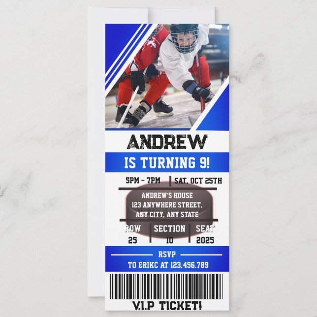 Invitation Billet de Hockey sur mesure Sports Anniversaire av (Devant)