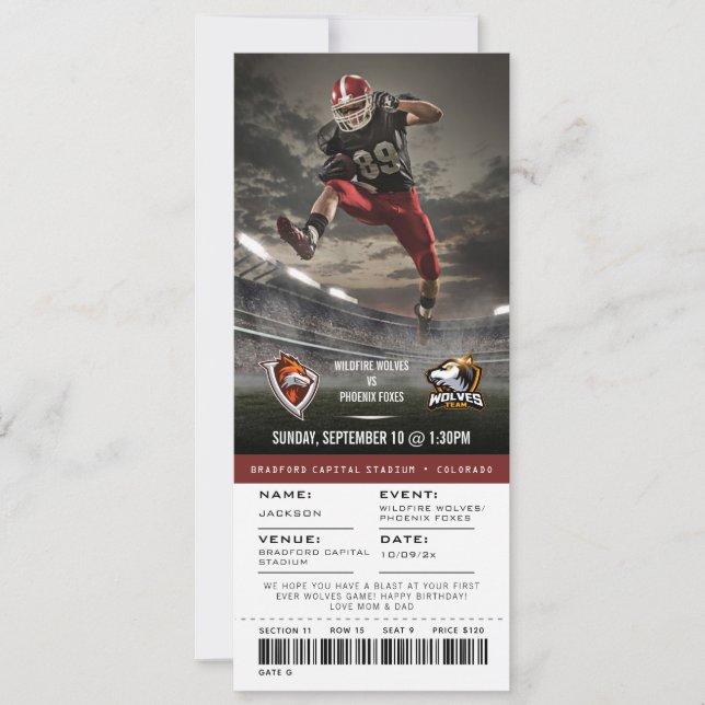 Invitation Billet de jeu de football sur mesure College (Devant)