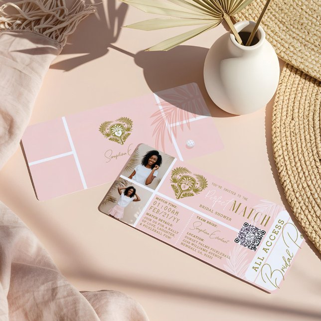 Invitation Billet de la partie de Pickleball de Fête des mari (Tropical Bridal Shower Pickleball Party Ticket Invitation)