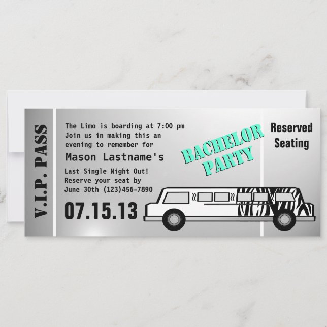 Invitation Billet de limousine pour enterrement de vie de gar (Devant)