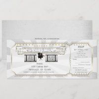 Billet de mariage de cinéma vintage en or blanc & 