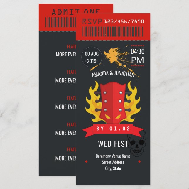 Invitation Billet de mariage Rock and Roll personnalisé Invit (Devant / Derrière)