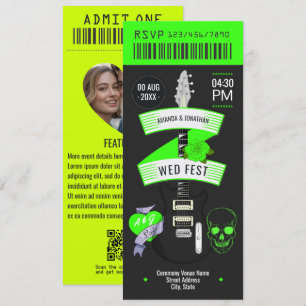 Invitation Billet de mariage Rock 'n' Roll Lime Électrique