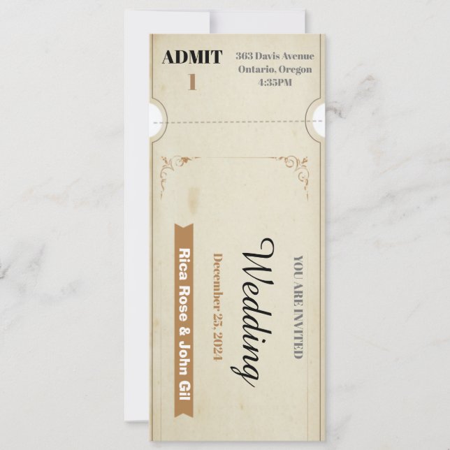 Invitation Billet de mariage Vintage gratuit (Devant)