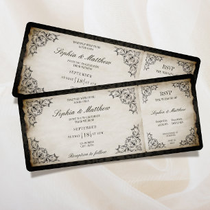 Invitation Billet de mariage vintage RSVP Baroque Sombre