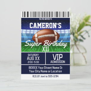 Invitation Billet de match de football bleu foncé pour la fêt