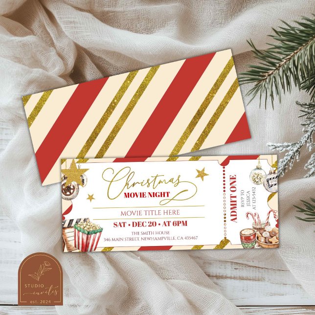 Invitation Billet de nuit Gold Christmas Movie (Créateur téléchargé)