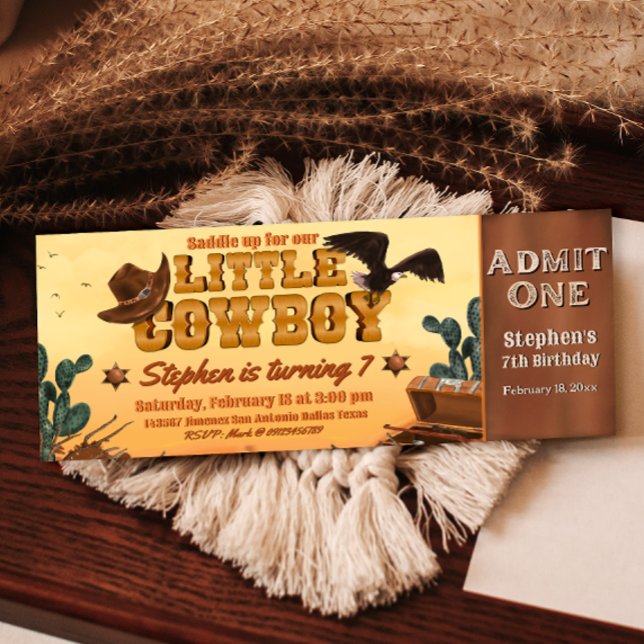 Invitation Billet de Petit Cowboy (Little Cowboy -  Boy Birthday Ticket Invitation )