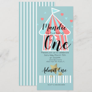 Invitation Billet de premier anniversaire de tente de cirque 