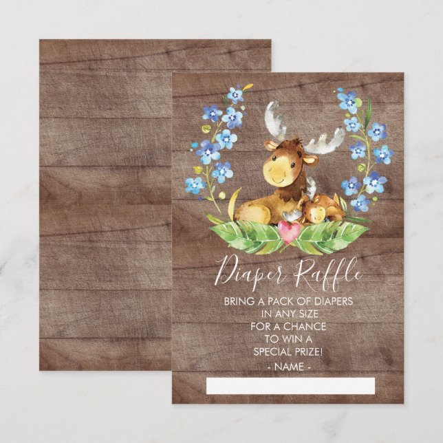 Invitation Billet de rabat au Baby shower d'orignaux de bois (Devant / Derrière)