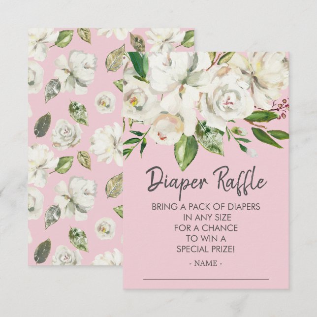 Invitation Billet de rabat Baby shower Roses blanches (Devant / Derrière)