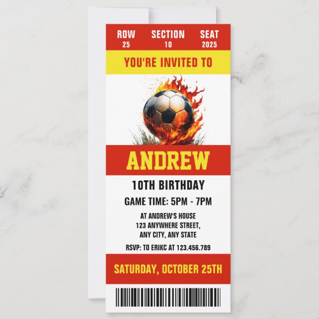 Invitation Billet de soccer numérique personnel pour l'annive (Devant)