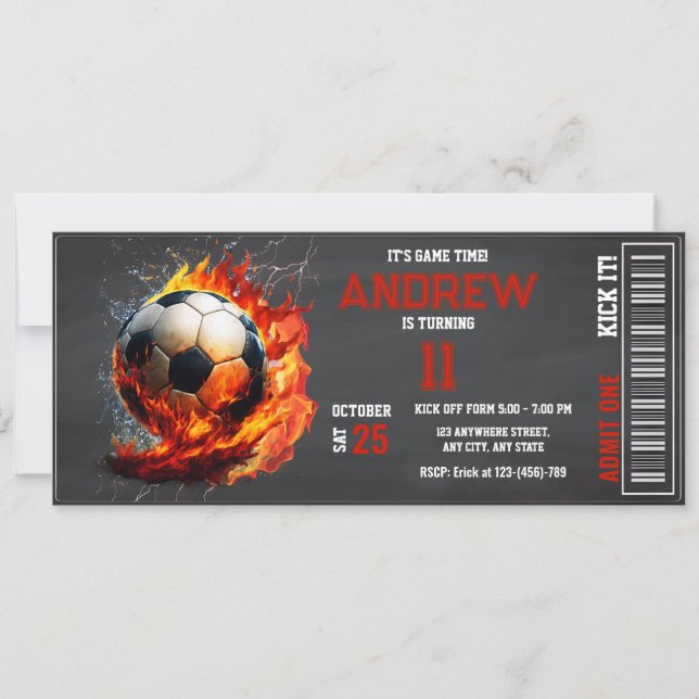 Invitation Billet de soccer personnel Anniversaire garçons (Devant)