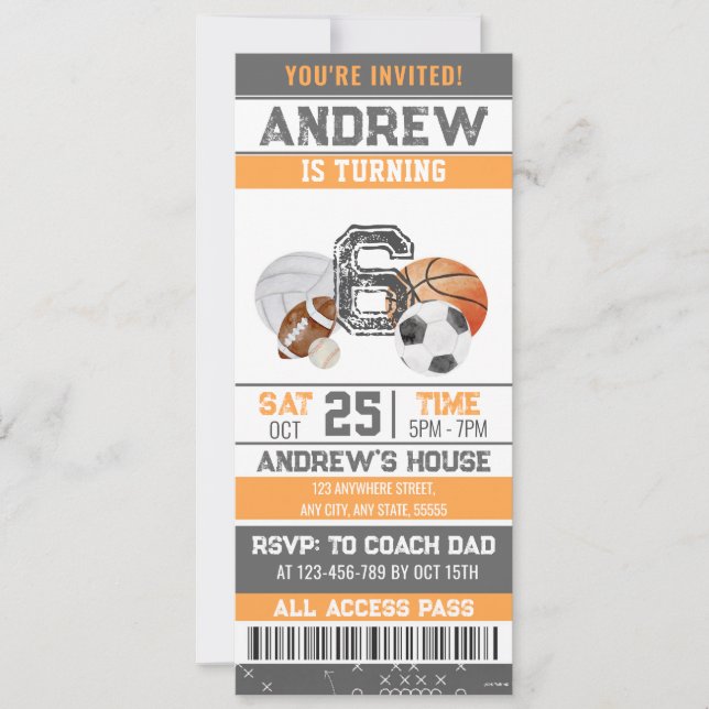 Invitation Billet de sport All Star Modèle Anniversaire (Devant)
