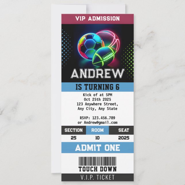 Invitation Billet de sport All Star personnel Anniversaire (Devant)