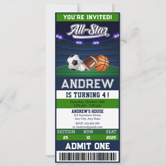 Invitation Billet de sport All Star personnel Anniversaire (Devant)