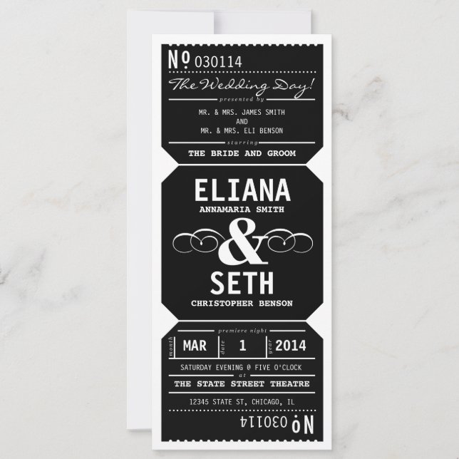 Invitation Billet de théâtre Vintage en noir (Devant)