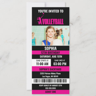 Invitation Billet de Volley-ball rose noir Photo Anniversaire