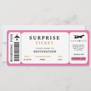Invitation Billet de voyage surprise Billet d'avion Passage d