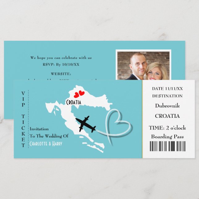 Invitation Billet d'embarquement Mariage Destination Croatie (Devant / Derrière)