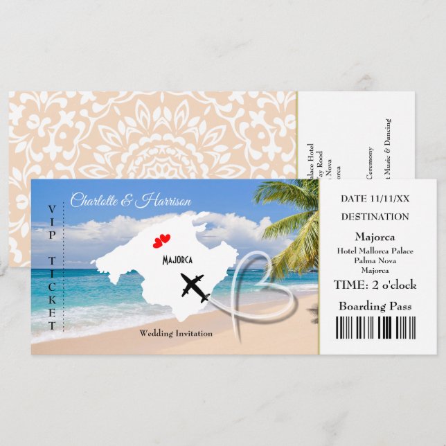 Invitation Billet d'embarquement Mariage Destination Majorque (Devant / Derrière)