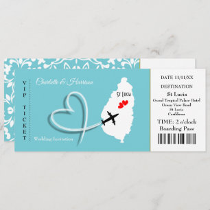 Invitation Billet d'embarquement Mariage Destination St Lucia