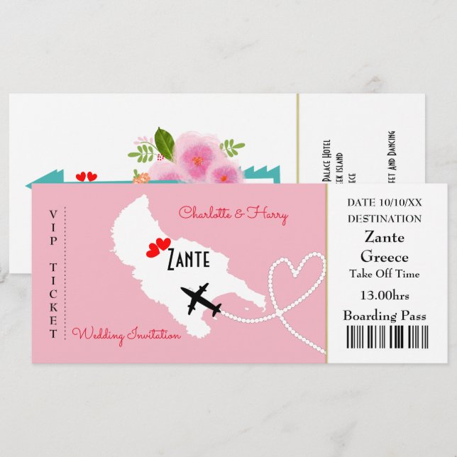 Invitation Billet d'embarquement Pass Floral Mariage à l'étra (Devant / Derrière)