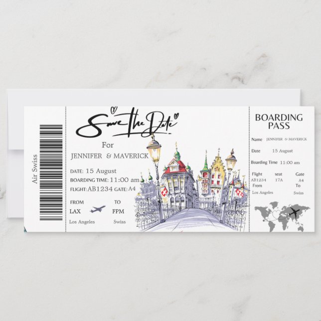 Invitation Billet d'enregistrement suisse Économisez la date  (Devant)