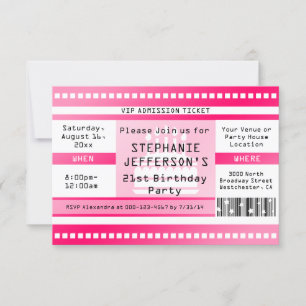 Invitation Billet d'entrée à la fête d'anniversaire rose