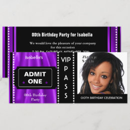 Invitation Billet d'entrée Anniversaire Photo violet noir