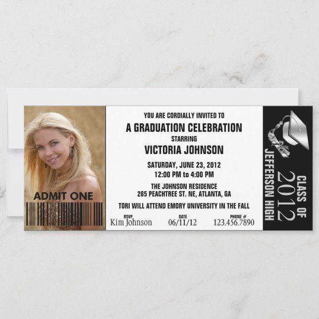 Invitation Billet d'entrée de graduation couleur personnalisa (Devant)