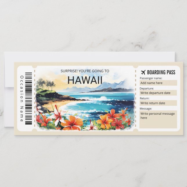 Invitation Billet d'entrée de l'avion Hawaii éditable (Devant)