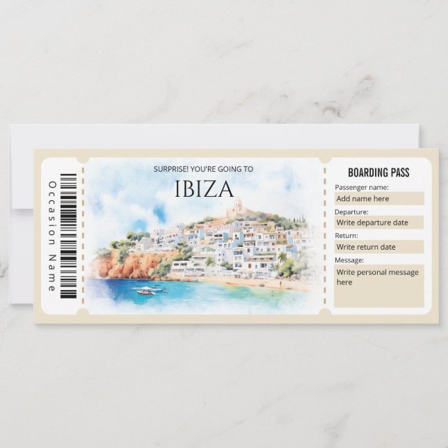Invitation Billet d'entrée d'embarquement Ibiza modifiable (Devant)