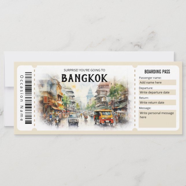 Invitation Billet d'entrée d'embarquement modifiable Bangkok  (Devant)